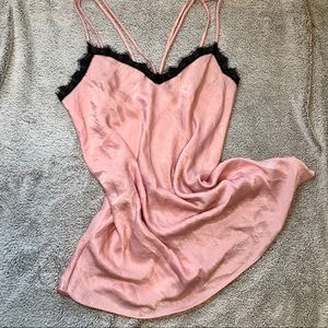 Vintage Satin Pink Lace Nightgown Slip / Chemise